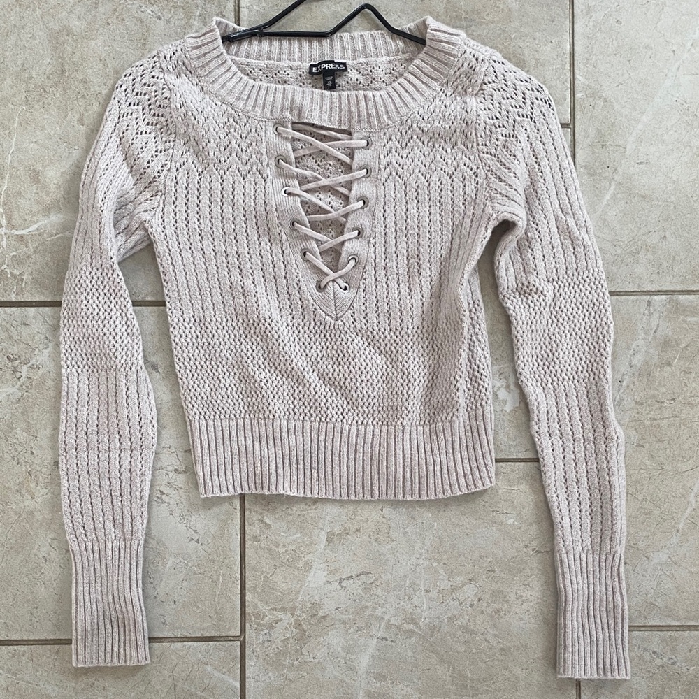 Express Wool/Mohair Blend Lace Up Sweater XS